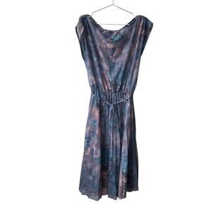 Vintage IFI Floral Sheer Blue and Pink Dress (see  description for measurements)